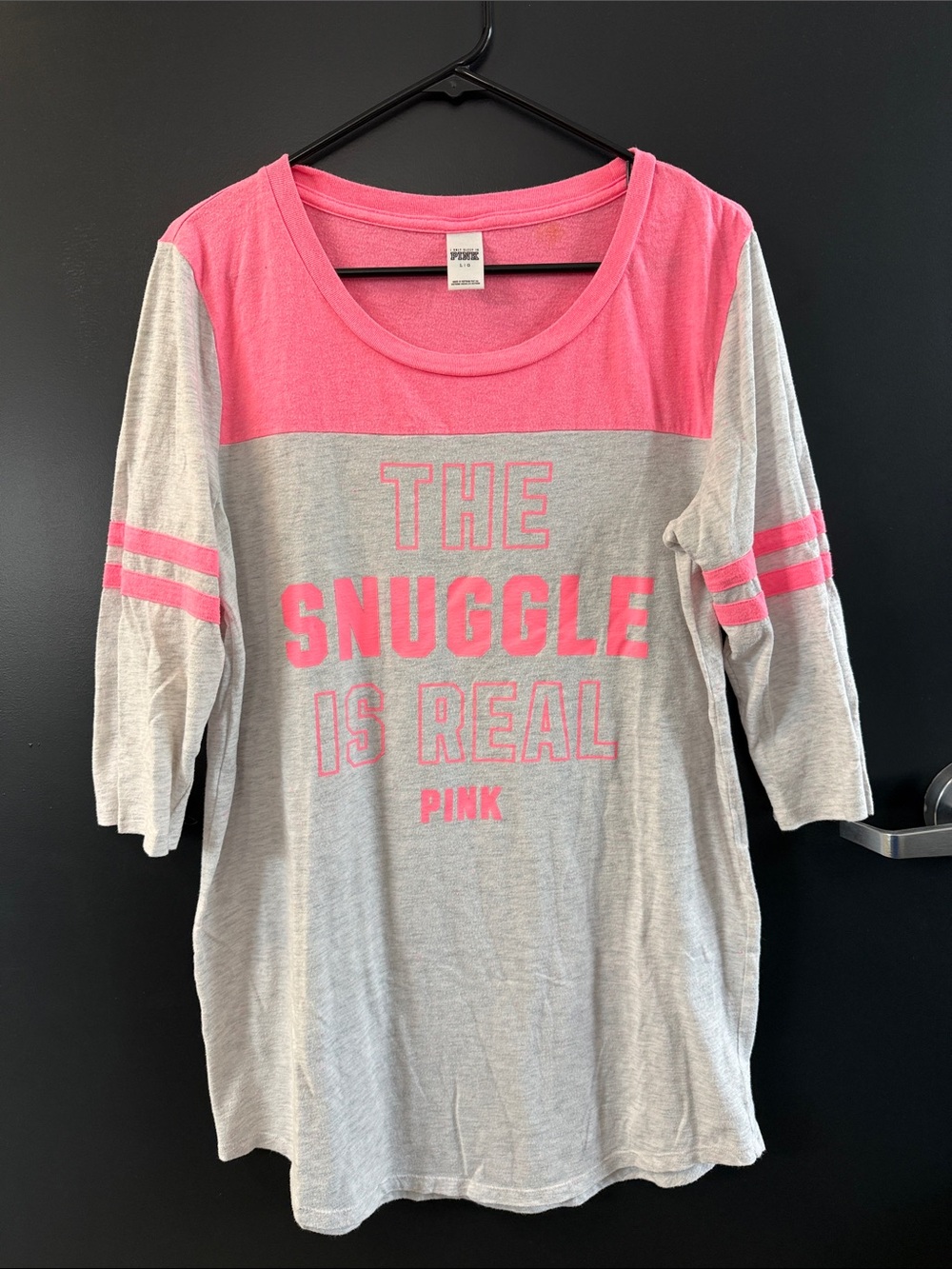 PINK Victoria's Secret Pink & Gray 'The Snuggle Is Real' Long Sleeve Tee